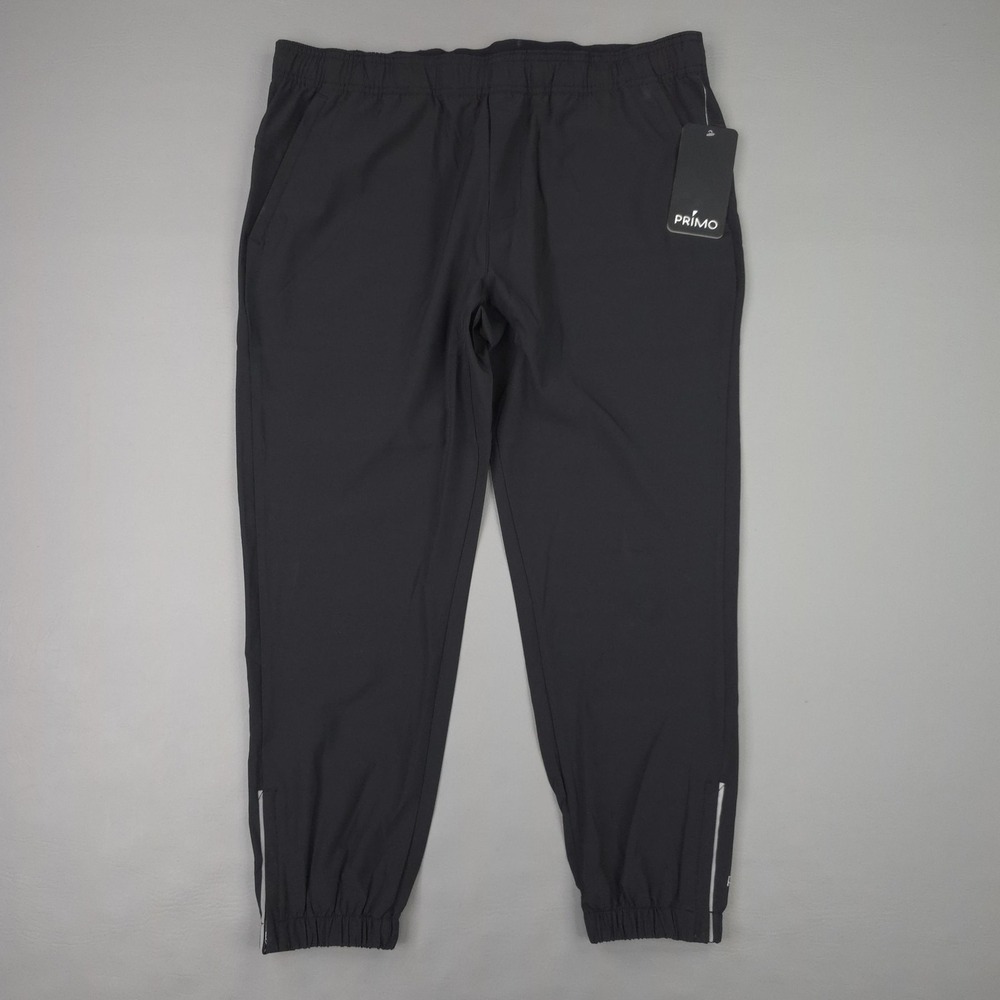 Primo Jogger Pants Mens Large Short Black Stretch Woven Golf Zip Ankle Pockets